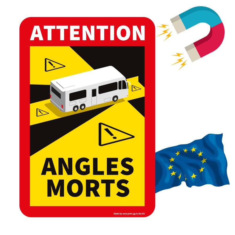 Toter Winkel Aufkleber Frankreich - Angles Morts Magnet Wohnmobil und Bus - magnetschild auto 17 x 25 cm - Wohnmobil Aufkleber Warntafel - LKW Wohnmobil und Bus Magnetschilder Auto von PRINT.GG