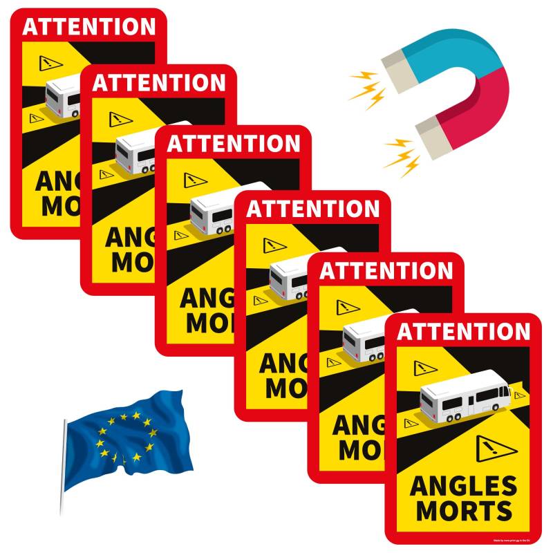 Toter Winkel Aufkleber Frankreich - Angles Morts Magnet Wohnmobil und Bus - magnetschild auto 17 x 25 cm - Wohnmobil Aufkleber Warntafel - LKW Wohnmobil und Bus Magnetschilder Auto von PRINT.GG