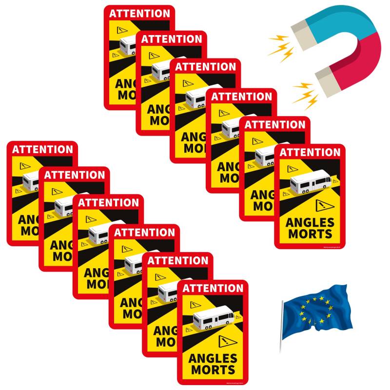 Toter Winkel Aufkleber Frankreich - Angles Morts Magnet Wohnmobil und Bus - magnetschild auto 17 x 25 cm - Wohnmobil Aufkleber Warntafel - LKW Wohnmobil und Bus Magnetschilder Auto von PRINT.GG