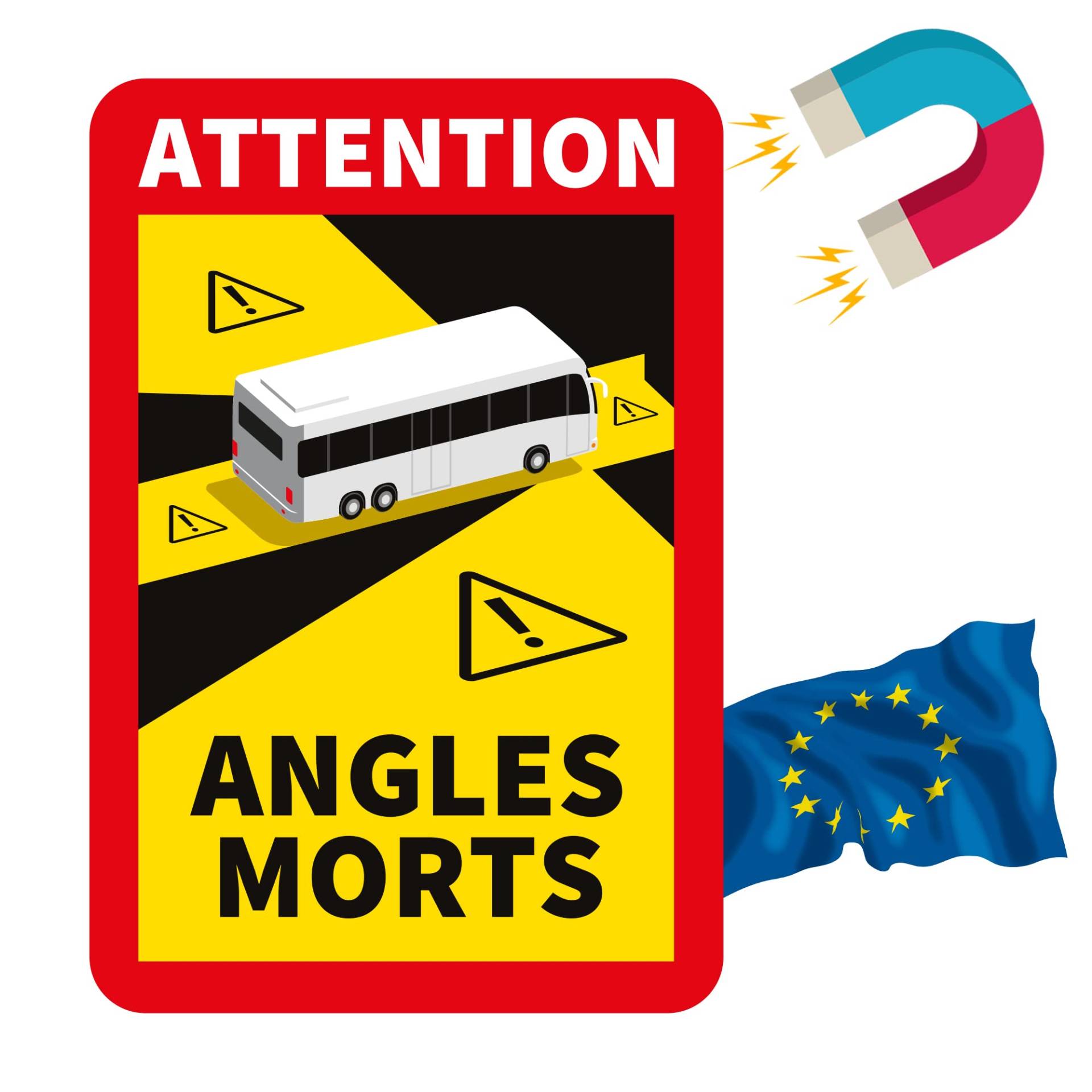 Toter Winkel Aufkleber Frankreich - Angles Morts Magnet Wohnmobil und Bus - magnetschild auto 17 x 25 cm - Wohnmobil Aufkleber Warntafel - LKW Wohnmobil und Bus Magnetschilder Auto (Bus, 1 Stück) von PRINT.GG