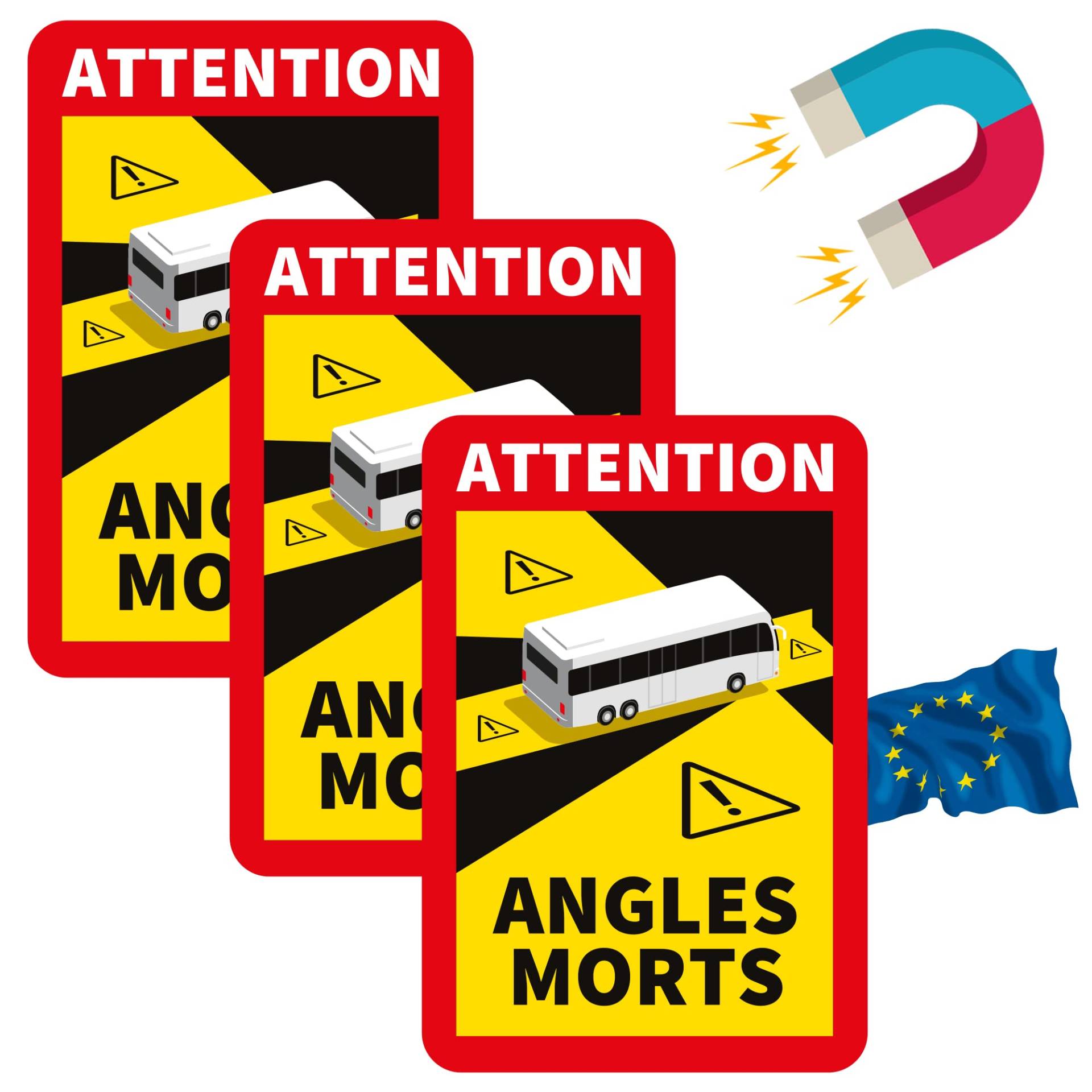 Toter Winkel Magnet Aufkleber Frankreich LKW Bus wohnmobil - Attention Angles morts Magnet Aufkleber LKW Bus wohnmobil (Bus, 3 Stück) von PRINT.GG