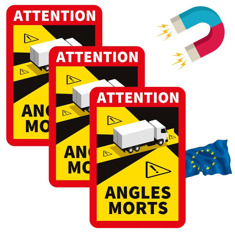 Toter Winkel Magnet Aufkleber Frankreich LKW Bus wohnmobil - Attention Angles morts Magnet Aufkleber LKW Bus wohnmobil (Lastwagen/LKW/Wohmobile, 3 Stück) von PRINT.GG