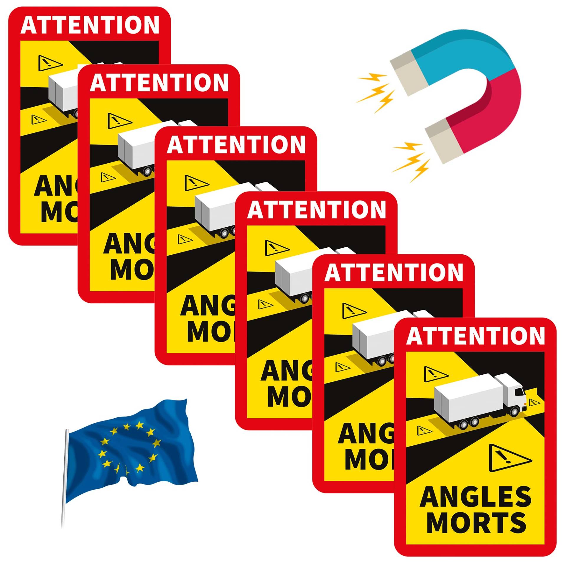 PRINT.GG Toter Winkel Magnet Aufkleber Frankreich LKW Bus wohnmobil - Attention Angles morts Magnet Aufkleber LKW Bus wohnmobil (Lastwagen/LKW/Wohmobile, 6 Stück) von PRINT.GG