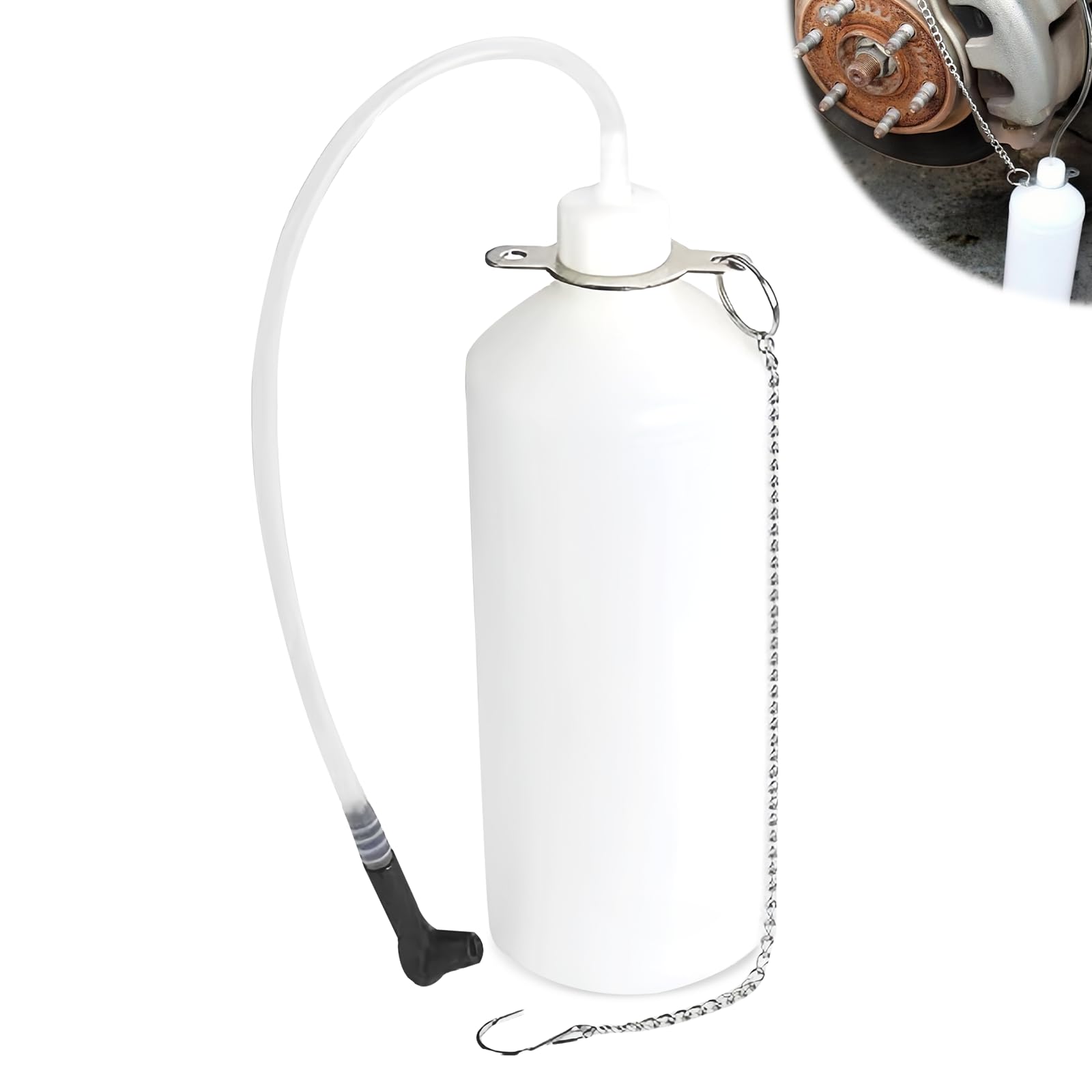 PRITOK 1L Bremsflüssigkeitsbehälter: Bremsenentlüfterflasche mit 60cm Schlauch und Universal Gummiadapter, Haken, Variablem Bremsenentlüfter, Bremsflüssigkeitswechselgerät den Austausch von Bremsöl von PRITOK