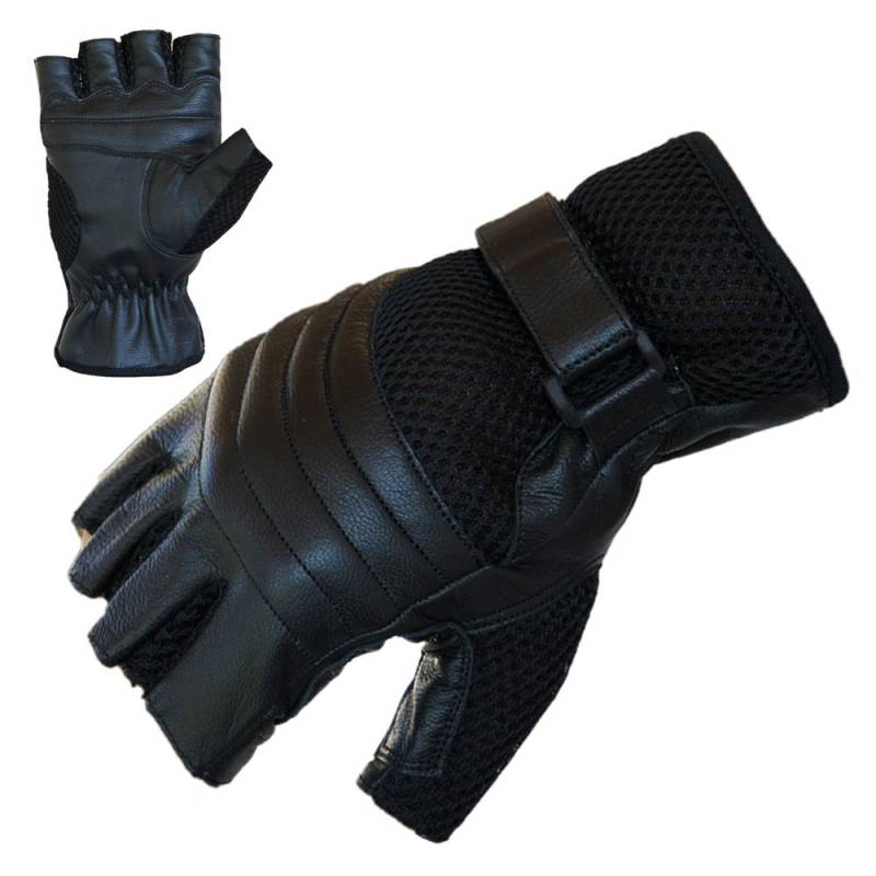 PROANTI Motorradhandschuhe Leder Mesh Chopper Handschuhe (Gr. L, schwarz) von PROANTI