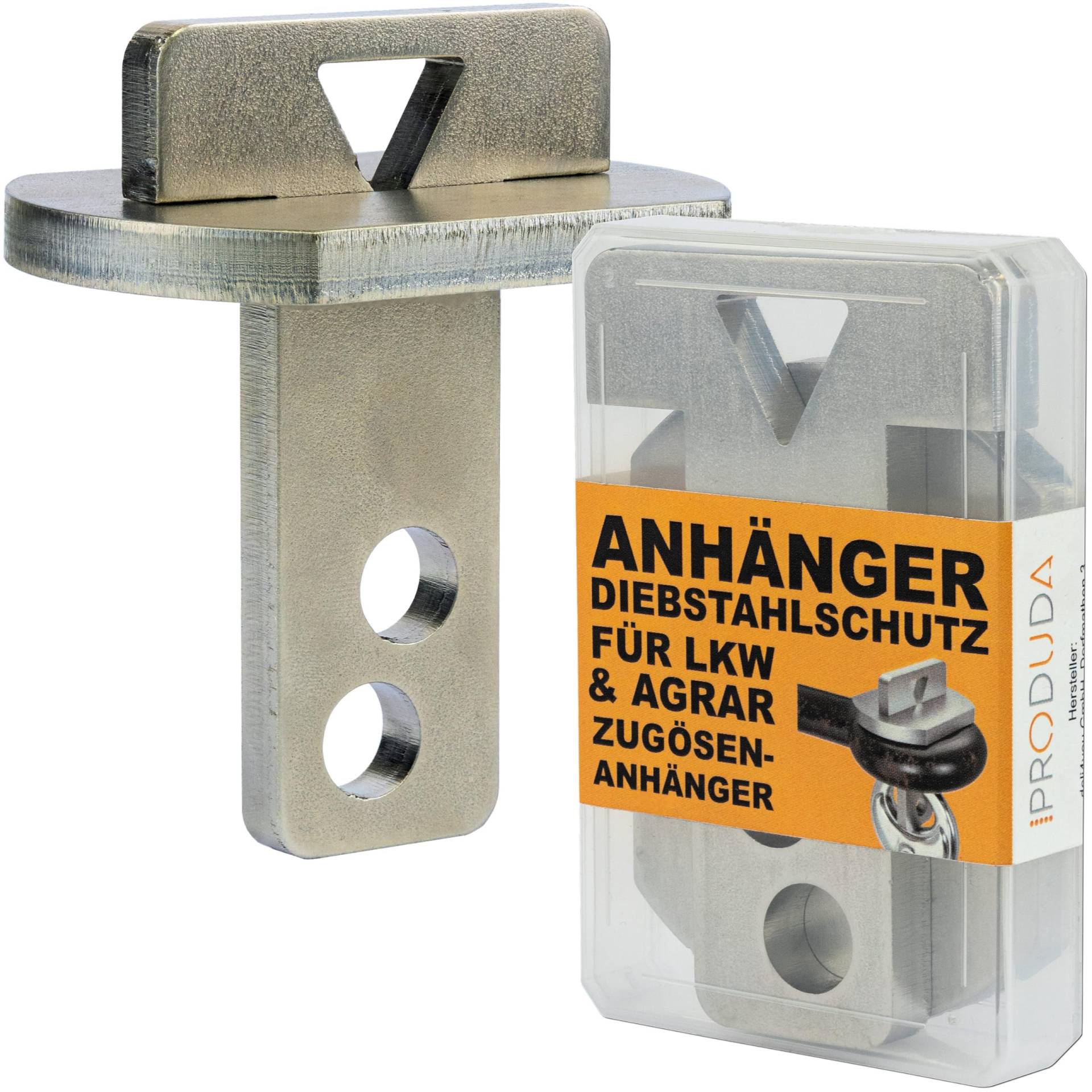 PRODUDA Anhängerschloss Diebstahlschutz Diebstahlsicherung LKW Anhänger Zugöse 40mm bis 50mm Edelstahl, platzsparend zusammensteckbar GRATIS Staubox für sauberes Handling von PRODUDA