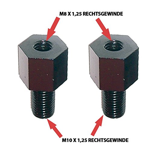 Motorrad Spiegeladapter Rechtsgewinde, M8 auf M10 x 1, 25, schwarz, Paar/Paar von PROGRESS LINE