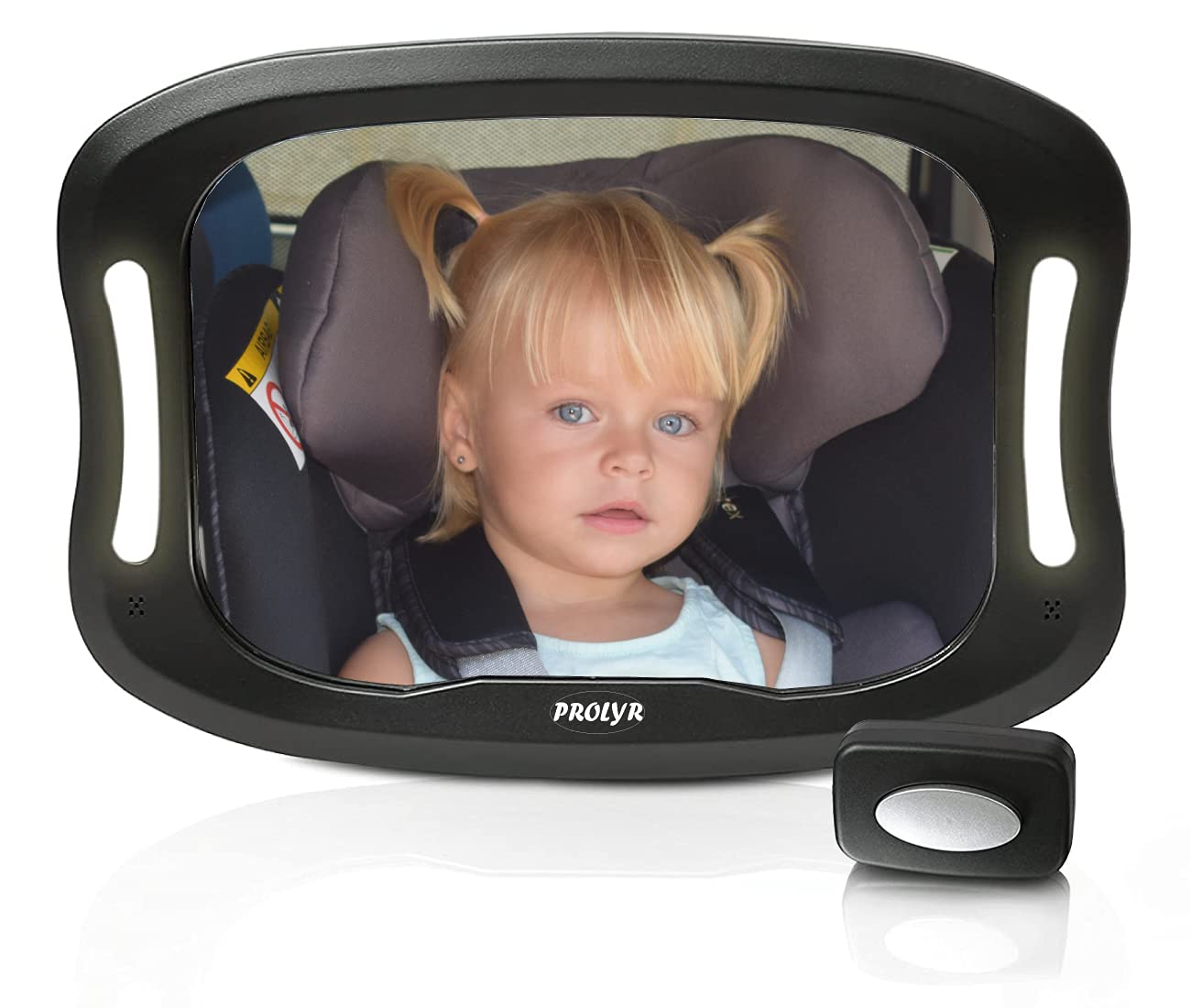 Prolyr Baby Auto Rückspiegel LED - Rücksitzspiegel für Baby Auto, LED Licht, Sicher, Unzerbrechlich, Fernbedienung, Einfache Installation, Universell, 360° Drehung, Neues Design (Schwarz) von PROLYR