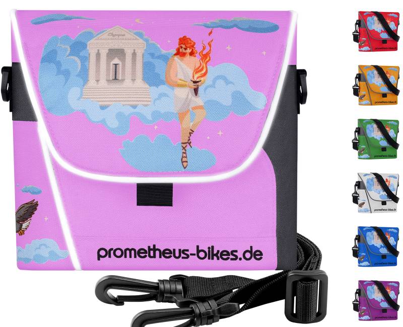 Prometheus Kinder Lenkertasche Kinderfahrrad Lenker Tasche mit Tragegurt und Reflektorstreifen | 3 Riemen Sicherung in Pink von PROMETHEUS BICYCLES