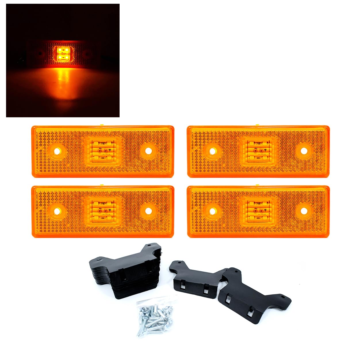 4x 4 SMD LED Leuchten, Gelb, 12-24V Volt, Positionsleuchten LED Begrenzungsleuchte, Anhänger Beleuchtung Set LED, Größe: Länge: 110 mm - Höhe: 40 mm - Dicke: 10 mm, 4 LEDs pro-Lampe, mit Halterung von PROMOLINK