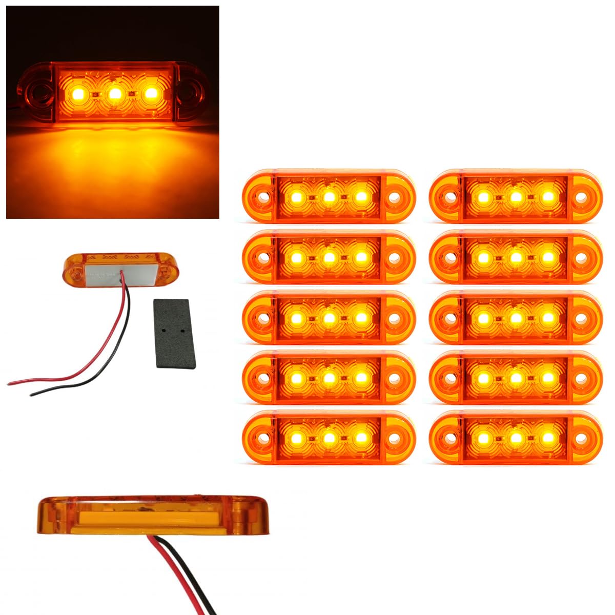 PROMOLINK 10 Stück 3 SMD LED Gelbe Seitenmarkierungsleuchten für LKW, Anhänger und Busse Positionsleuchten Begrenzungsleuchten, 20 x 48 x 65 mm von PROMOLINK