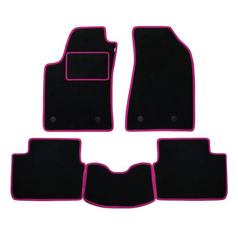 Fußmatten-Set für KIA Rio Baujahr 2000 bis 2005 aus hochwertigem Teppich mit Fersenpolster Farbe schwarz c/Fuchsia Rand von PROPOSTEONLINE