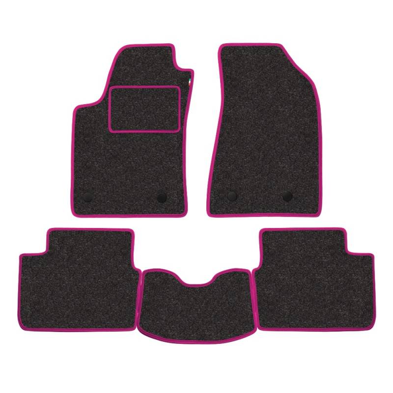 Fußmatten Set für Mitsubishi L200 4 Türen Baujahr 2006 bis 2015 aus Teppich, hergestellt in Italien, Farbe Grau Rand Fuchsia von PROPOSTEONLINE