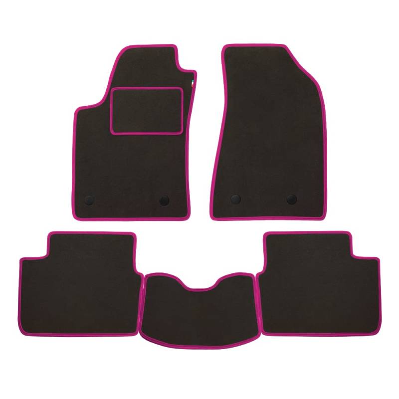 Fußmatten Set für Seat Leon Baujahr 2005 bis 2013 aus hochwertigem Teppich mit Fersenpolster, Farbe Grau Rand Fuchsia von PROPOSTEONLINE