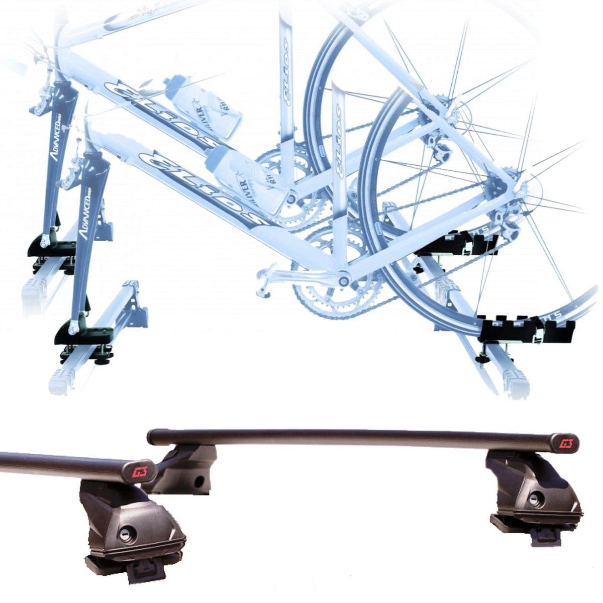 Set mit 2 Fahrradträgern + Dachträger für Citroen C3 2010-2015 Universal-Gabelbefestigung 110 cm + Montagesatz für einfache Montage von PROPOSTEONLINE