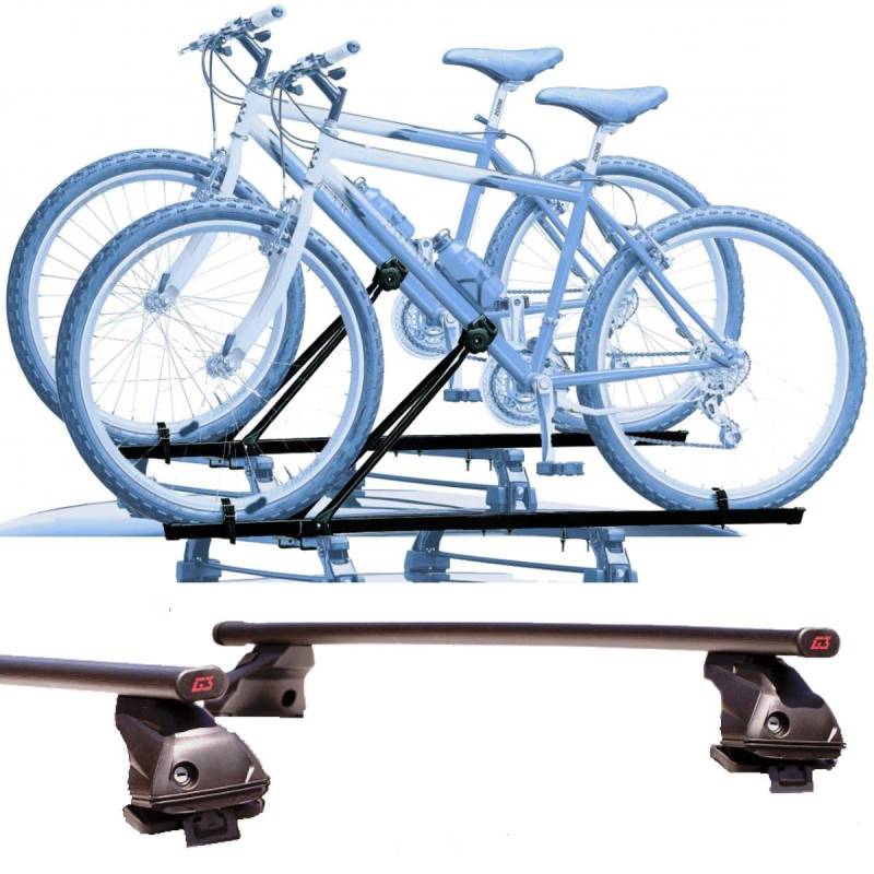 Set mit 2 Fahrradträgern + Dachträger für Kia Rio von 1999 bis 2005 aus Stahl, vielseitig einsetzbar, Dachträger 110 cm + Montagesatz für einfache Montage von PROPOSTEONLINE