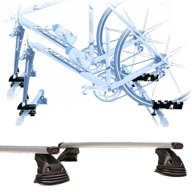 Set mit 2 Fahrradträgern + Dachträgern, hergestellt für Citroen C3 2010-2015, Befestigung an der Universalgabel, Stangen 110 cm c/Kit einfache Montage von PROPOSTEONLINE