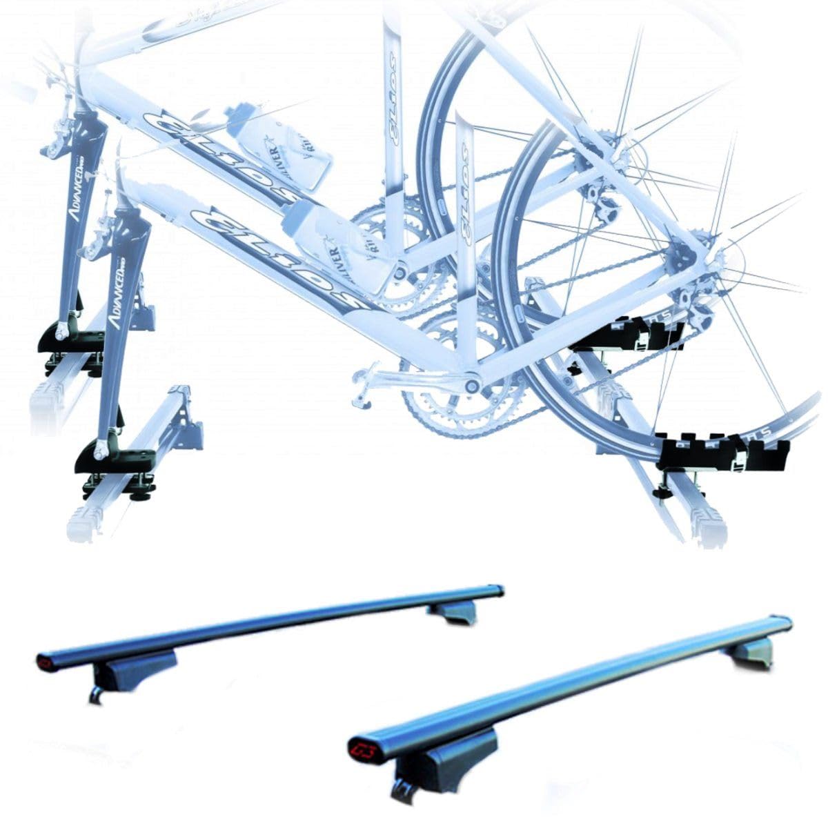 Set mit 2 Fahrradträgern + Dachträgern, hergestellt für VW Passat Variant, Universal-Gabelbefestigung 127 cm + Montagesatz für einfache Montage von PROPOSTEONLINE