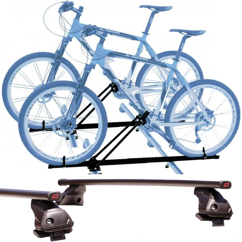 Set mit 2 Fahrradträgern und Dachträger für Lancia Ypsilon von 2003 bis 2011, universell mit Schlüsseln, Stangen 110 cm + Montagesatz für einfache Montage von PROPOSTEONLINE