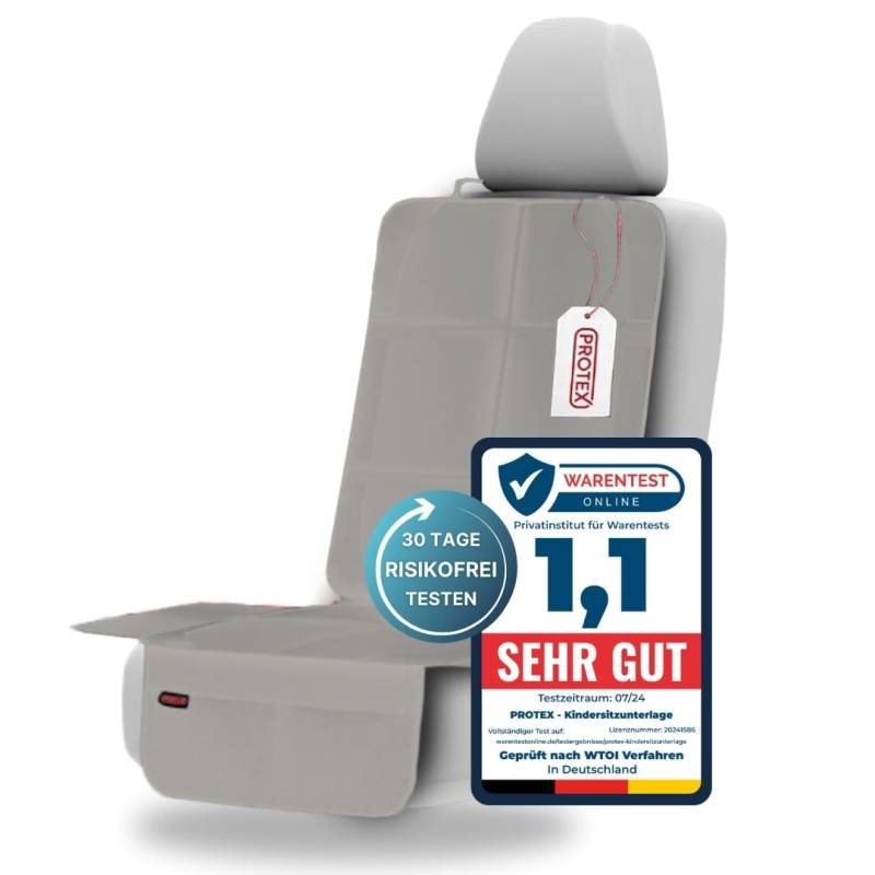 PROTEX Kindersitzunterlage - ISOFIX-geeignet, Anti-RUTSCH-Unterfläche | Wasserabweisender & besonders hochwertiger 600D Stoff mit gepolsteter Sitzfläche (L), (grau) von PROTEX