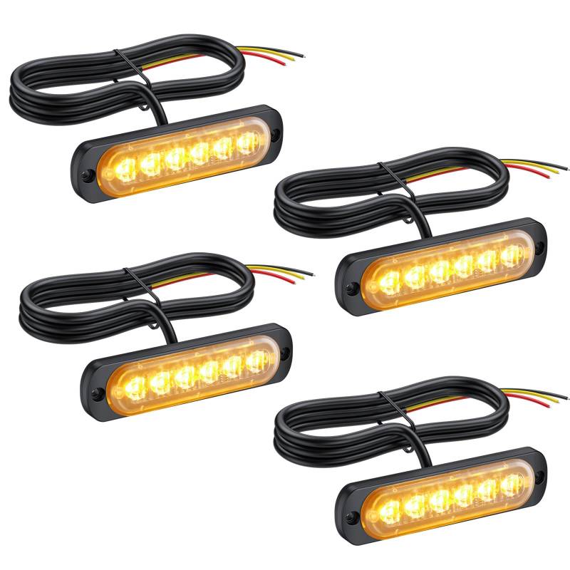 PROZOR Frontblitzer LED 4 PCS Warnleuchte 6 CREE LED Blitzer 12V / 24V Autolicht Orange 18 Modi Blitzlicht für PKW LKW von PROZOR