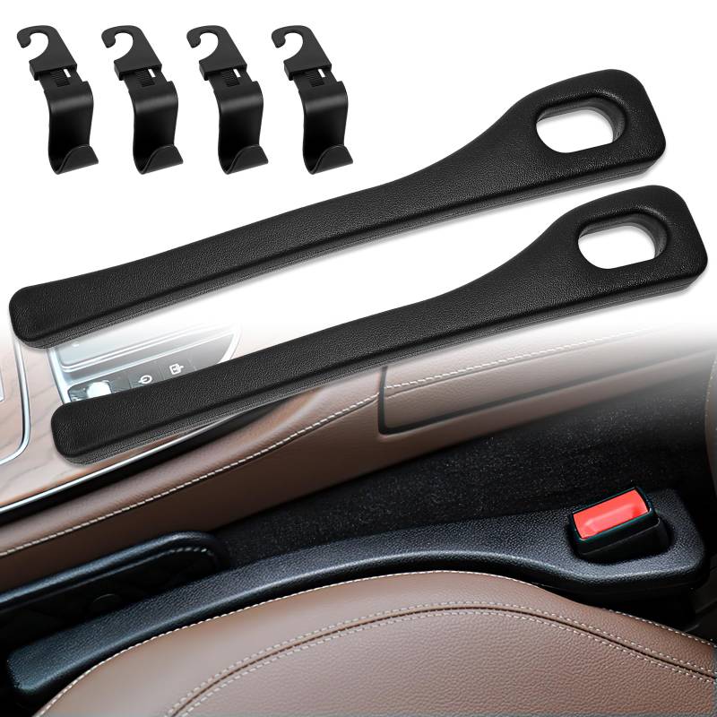 2 Autositz Lückenfüller, 4 Auto Lagerung Haken, Sitzlückenfüller aus Kunstleder, Lückenfüller Zubehör Autositz Gap Stopper, Autositz-Spaltfüller, Car Seat Gap Filler für Die Meisten Modelle von Autos von PRZRAO