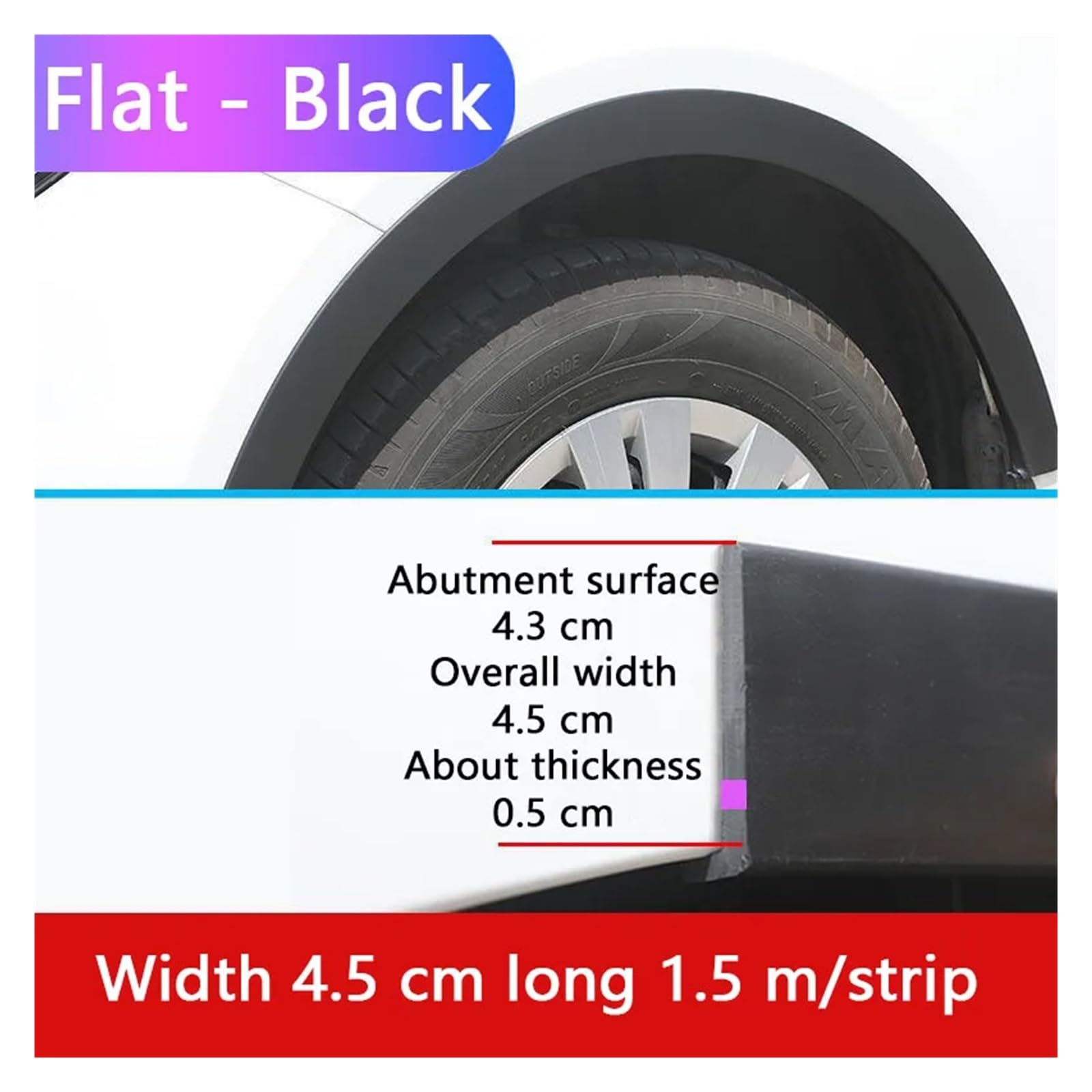 ZHGUIMING 1,5 m PVC-Auto-Dichtungsstreifen, Kotflügelverbreiterungen, Bögen, Flügelexpander, Auto-Kotflügel, Radaugenbrauen, Antikollisions-Schlammschutzstreifen(4.5cm black) von PSDFJAD