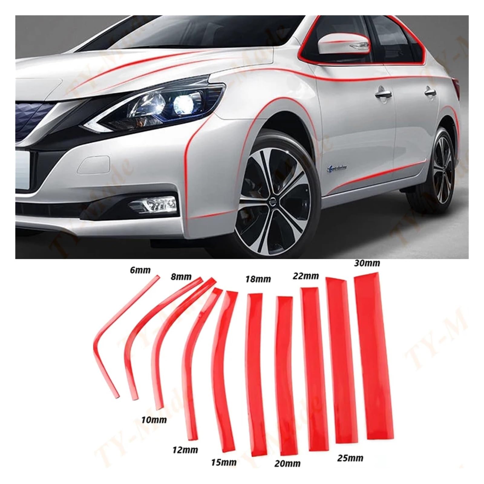 ZHGUIMING 3 Meter leuchtend roter Auto-Chrom-Karosseriestreifen for Stoßstangen, Autotüren, Schutzleisten, Zieraufkleber, 6 mm, 10 mm, 15 mm, 20 mm, 25 mm, 30 mm(18mm) von PSDFJAD