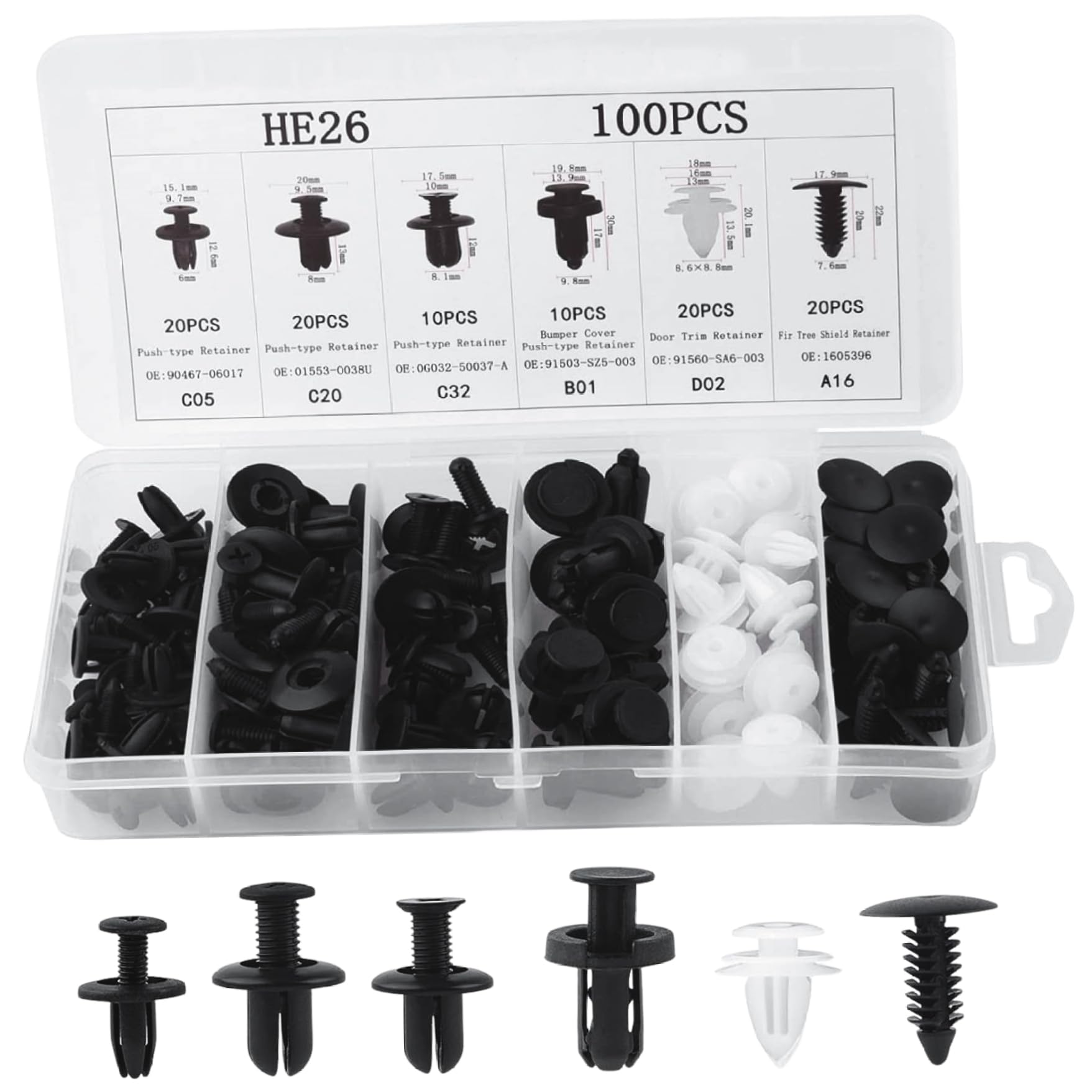 100 pcs Dip -Clips für Auto 6 Größen Universal Car Teile Remover Push Retainer Kit Auto Teile einfach zu verwendende Autoshalterclips für Türen Stoßfänger Auto Panel Trimparts von PSFDEWT