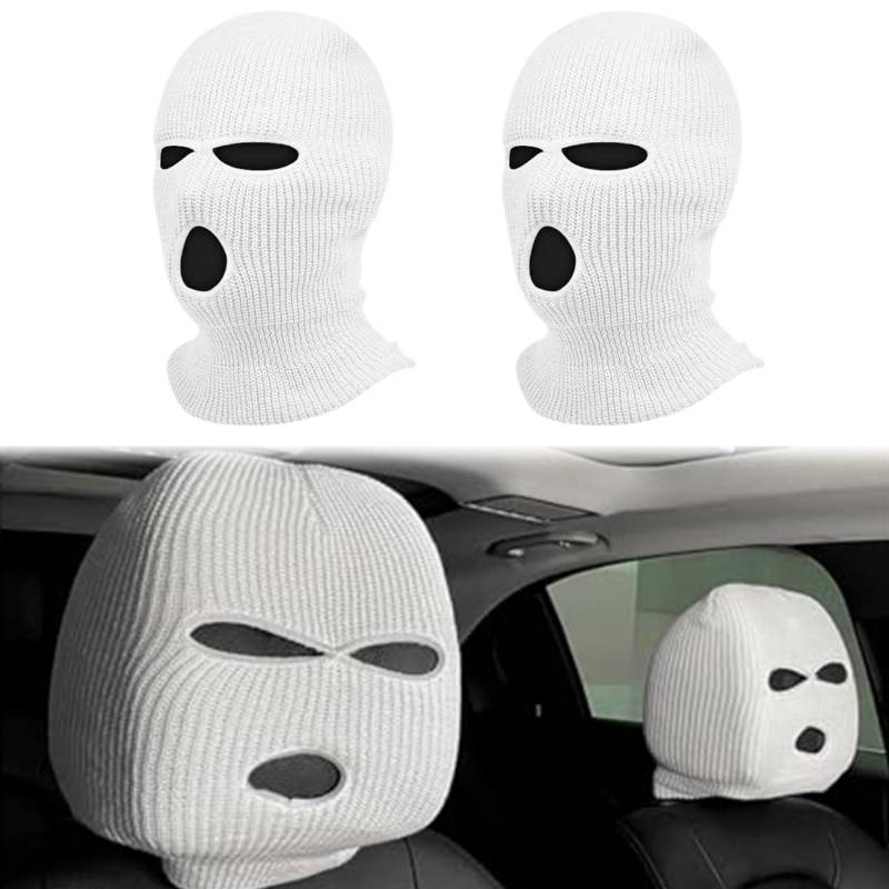 Auto Kopfstütze Cover 2pcs 3 Loch Loch lustige Gesichtsvordersitzabdeckungen für Autos für Autos Universal Personalisierte dekorative Acrylfaser -Kopfruhe -Abdeckung für Auto, Skigmaske von PSFDEWT