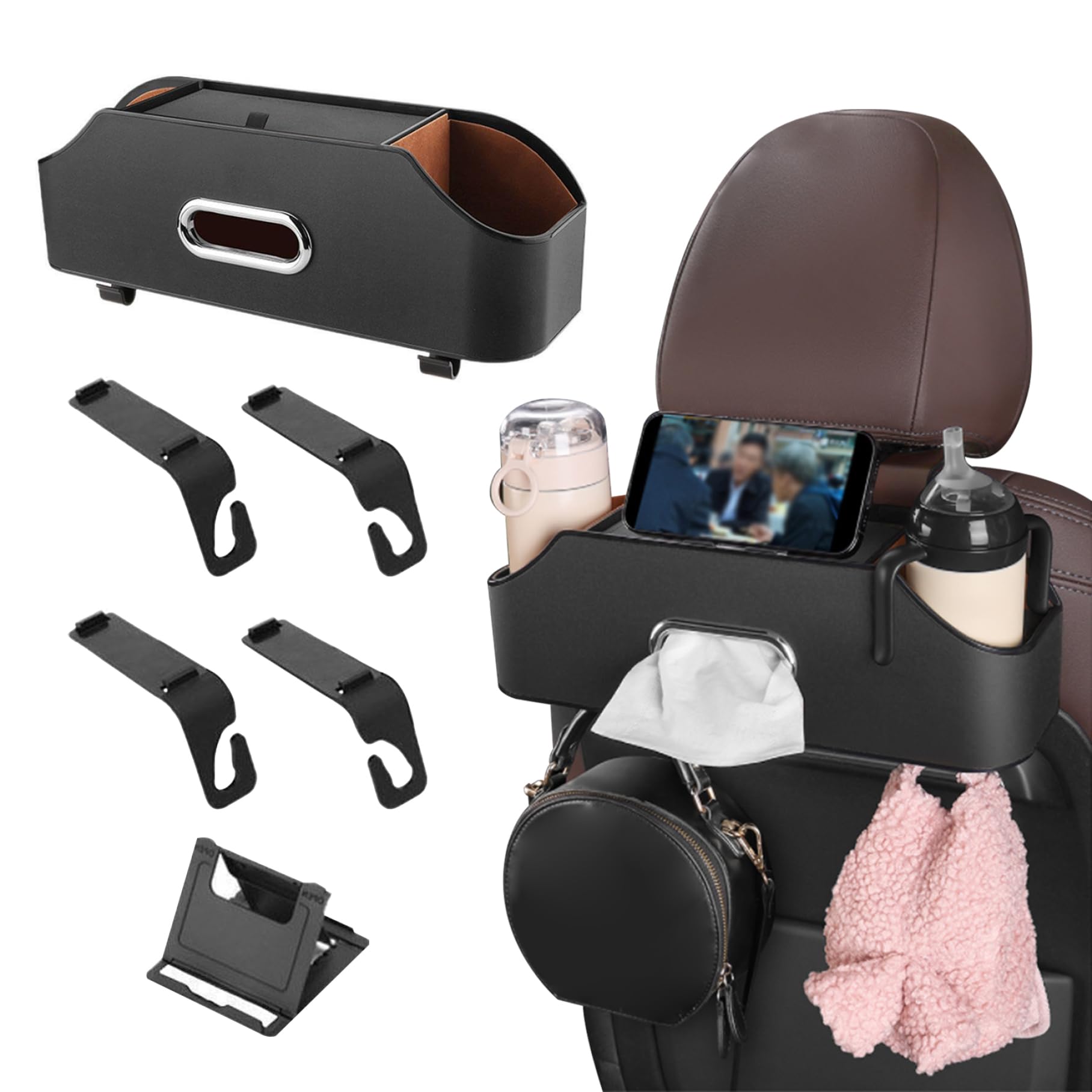 Auto-Rücksitzorganisator mit 2 Getränkebechhalter Tissue Box 2-in-1-Fahrzeug Multifunktionaler Aufbewahrungsbox kann als Telefonständer für den Aufbewahrungsverhalten für Auto-Backseat, Autokrückensi von PSFDEWT