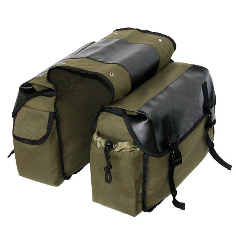 PSFDEWT Bike-Sattelbeutel großer Kapazität Motorrad Sattelbag Canvas-Rack mit Tarnen und Schnallen Multipocket-Universal-Kofferraum von PSFDEWT