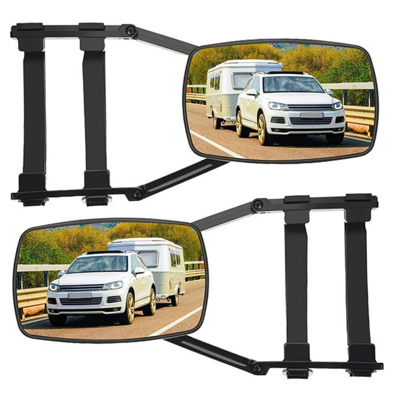 Schleppspiegel 2pcs Rotatable Universal Clip-On-Spiegel-Strecke zum Schleppen mit Krawattengurt modifizierte Spiegelverlängerungen zum Abschleppen für Anhänger, Wohnmobil, Autoschleppung von PSFDEWT