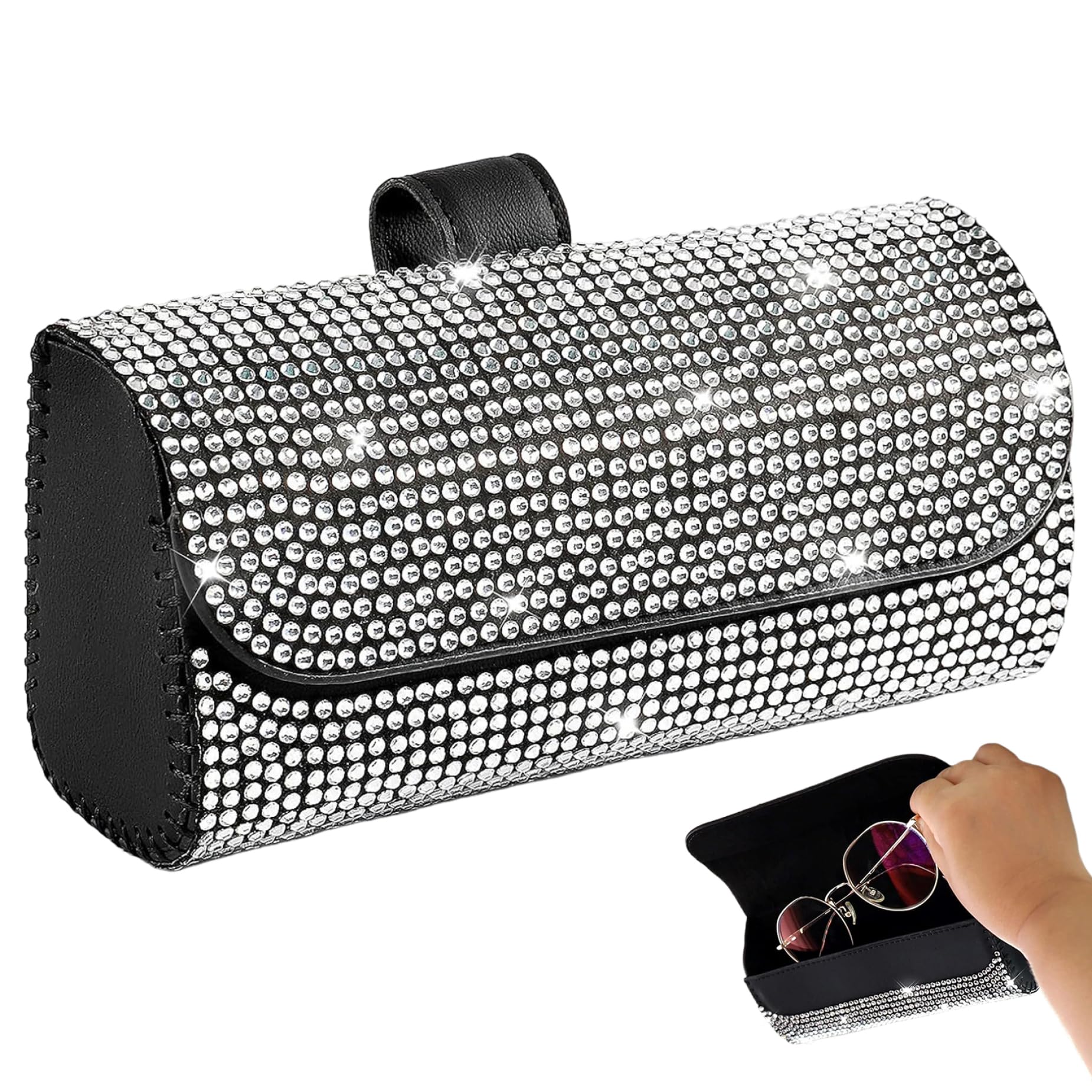 Sonnenbrillenhalter für Auto Visor 6.5x2x3in Strass -Sonnenbrille Halter für Auto dekorativen funkelnden Sehgläserhalter Innenraum Accessoires für Frauen, Autozubehör für Frauen von PSFDEWT