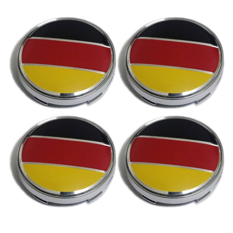 PTDecals 1 Satz / 4 Stücke 60mm Silber Radmitte Radkappen Felge mit Deutschland DE Flagge 3 Farbe Emblem Aufkleber für Fahrzeug Auto Autoplanen von PTDecals