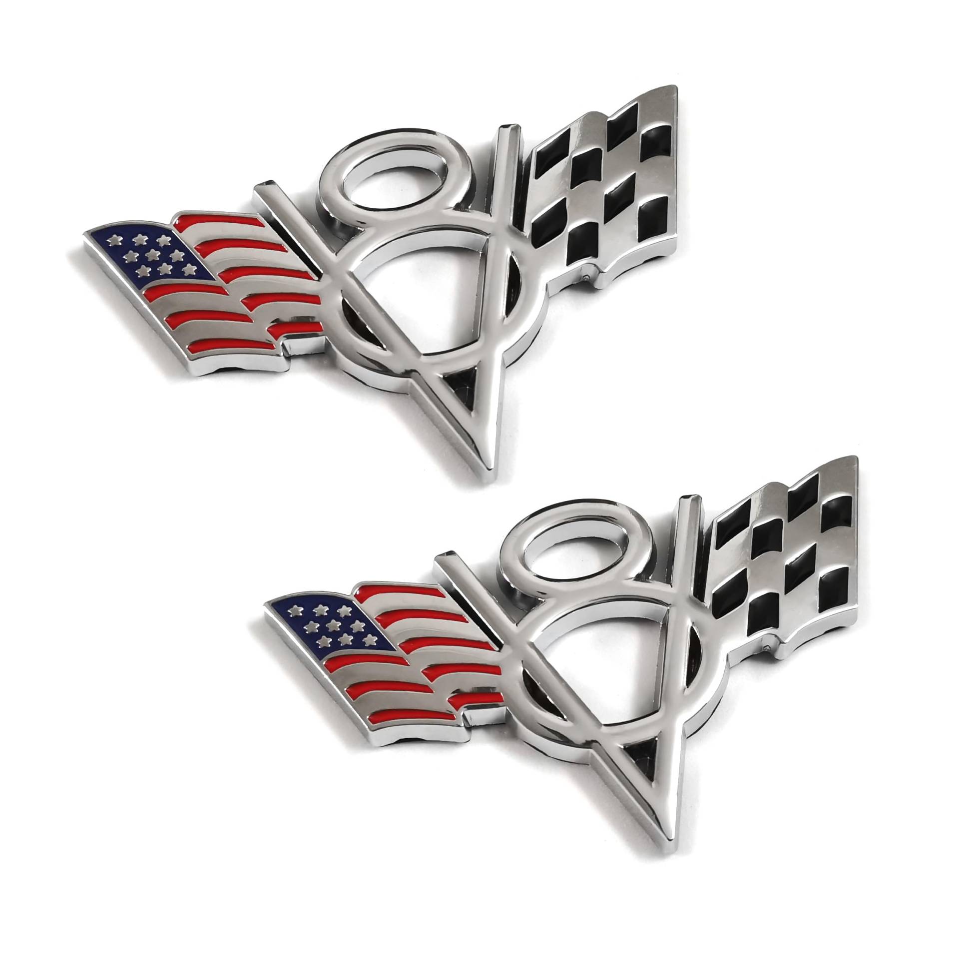 PTDecals 2 stücke Metall US Amerika Flagge V8 Racing F1 Emblem Abzeichen Aufkleber für Auto Auto Van Kotflügel Stoßstange Fenster Kofferraum Boot (Silber) von PTDecals