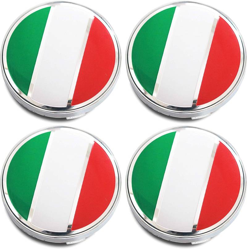 PTDecals Satz von 4pcs PTDecals 60mm Silber Radmitte Radkappen Felge mit IT Italien Flagge Aufkleber für Fahrzeug Auto Autoplanen von PTDecals