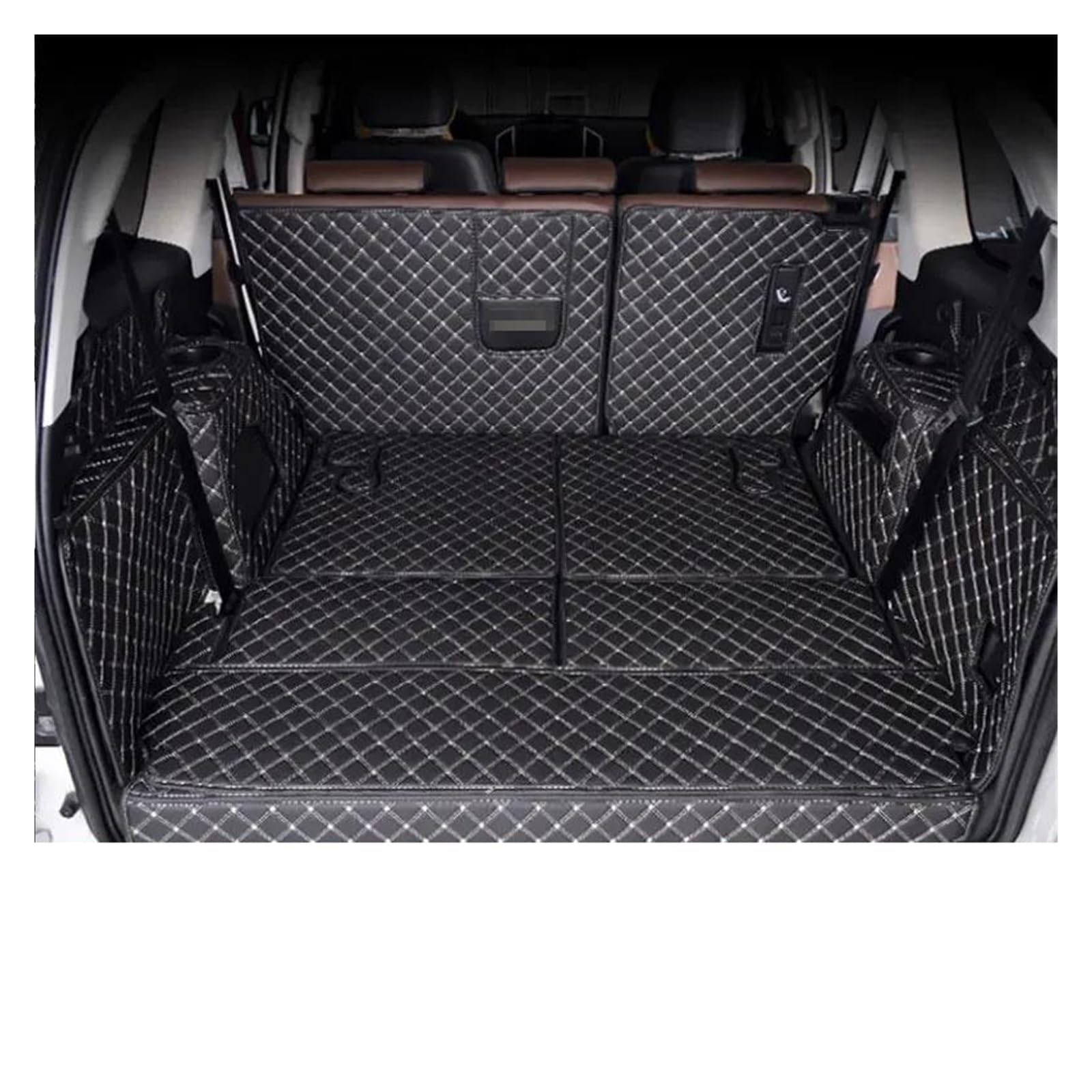 Auto Kofferraummatte Für Haval Für H9 2015-2021 2022 2023 2024 Zubehör Kofferraum Matte Kofferraum Leder Matten Hinten Boot Liner Styling Schutz Fach Kofferraum Teppich(Black A) von PTLYE