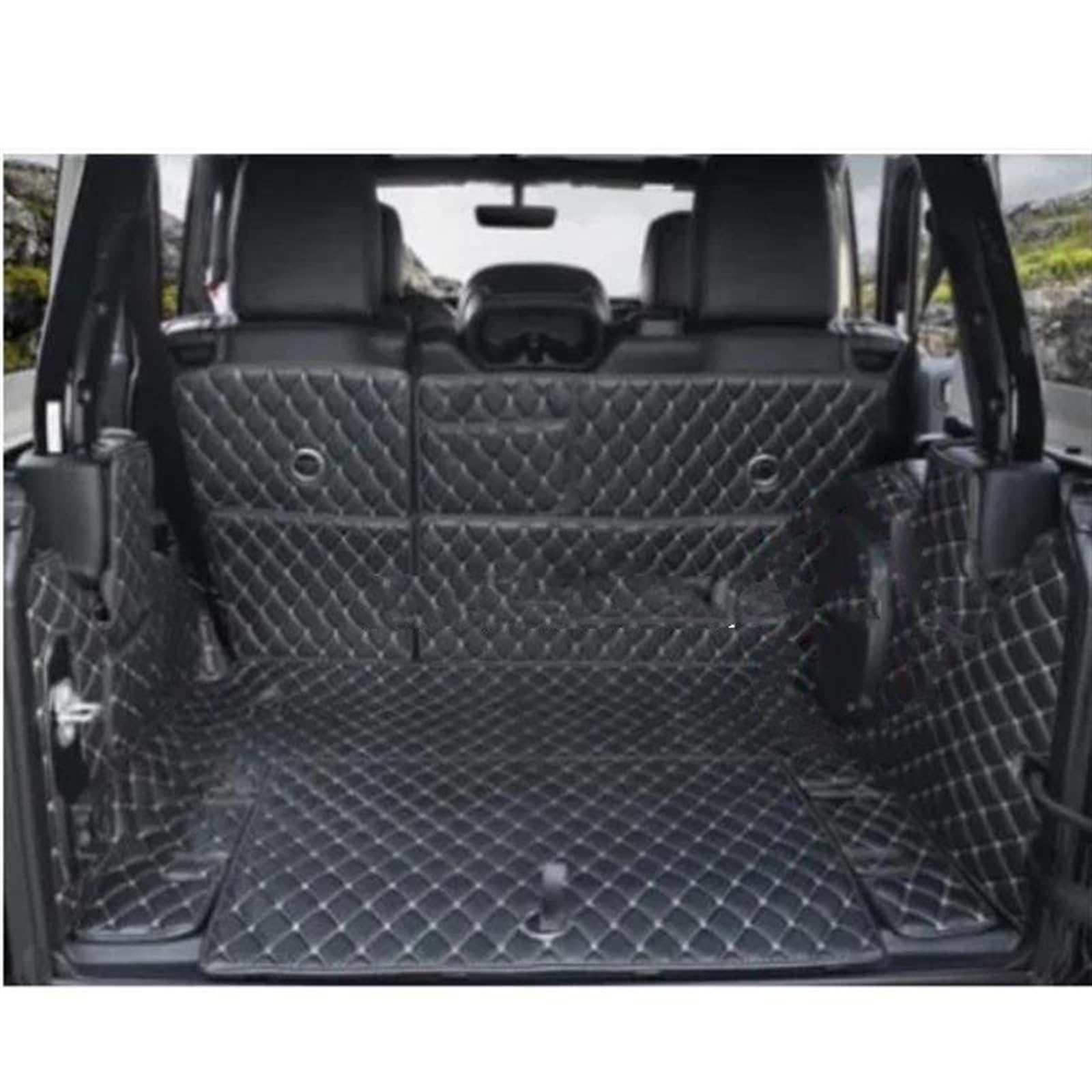 Auto Kofferraummatte Für Jeep Für Wrangler Für JL 4 Tür 2022-2018 Spezielle Auto Stamm Matten Langlebige Cargo Liner Boot Teppiche Für Wrangler 2021 Kofferraum Teppich(Black beige B) von PTLYE