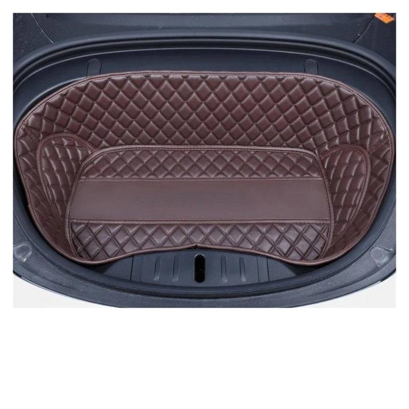 Auto Kofferraummatte Für Tesla Für Modell Für 3 2021 2022 Leder Kofferraum Matte Cargo-Liner Vorne Hinten Lagerung Pad Tragen-beständig Zubehör Innen Boot Kofferraum Teppich(Front Brown) von PTLYE