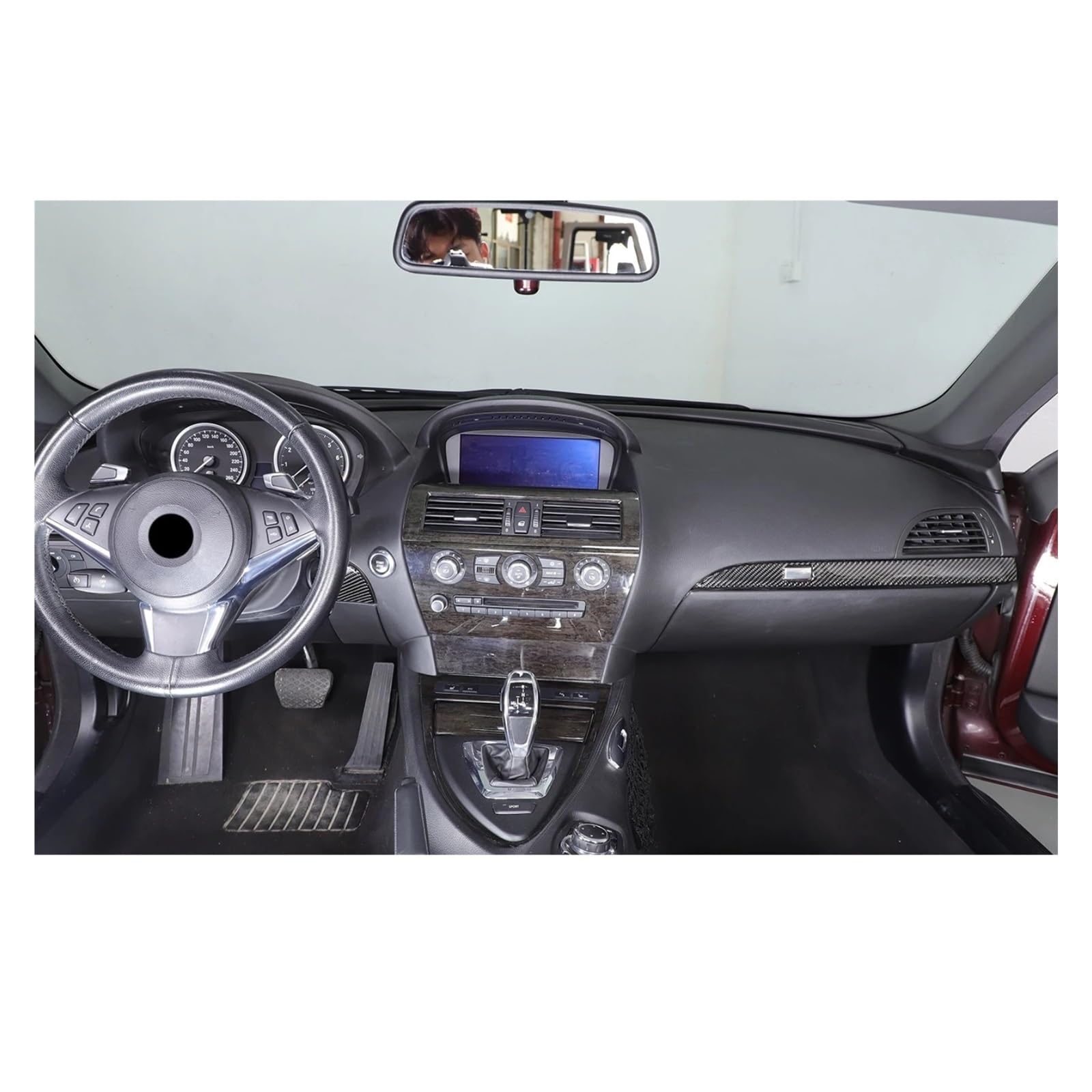 Für 6 Series Coupe Für E63 Für E64 2004-2009 LHD Weiche Carbon Faser Auto Getriebe Panel Zentrale Steuerung Instrument Panel Aufkleber Auto Zentrale Abdeckung Trim Aufkleber(13) von PTLYE