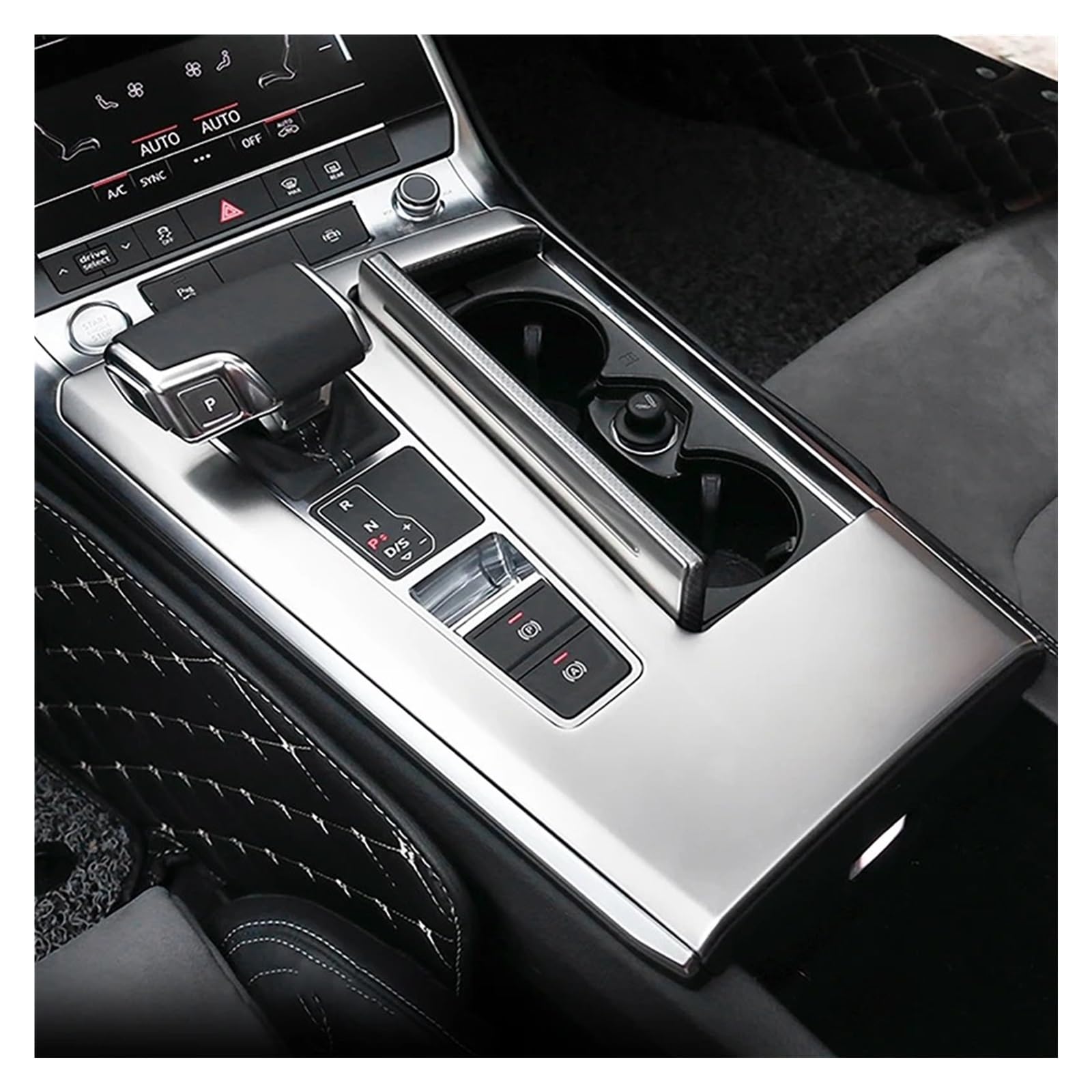 Für A6 C8 2019-2022 Auto Center Control Getriebe Shift Box Panel Rahmen Trim Carbon Muster Schalthebel Abdeckung Innen Zubehör Auto Zentrale Abdeckung Trim Aufkleber(Silver) von PTLYE