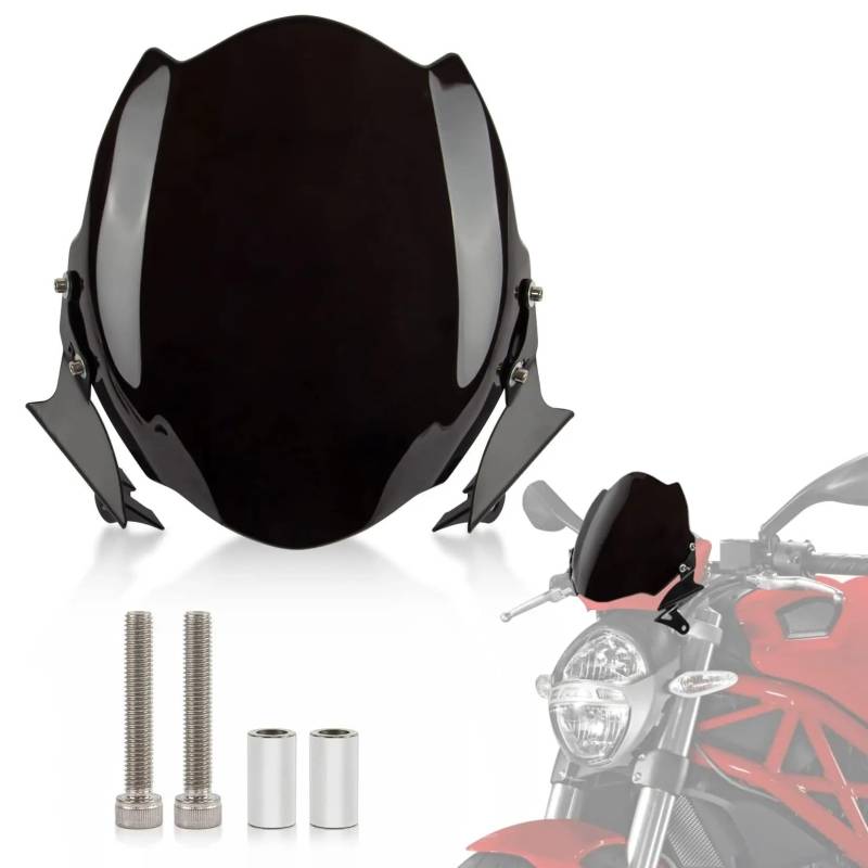 Für Ducati Für Monster 659 696 795 796 1100 1100S 1100EVO Alle Jahre Motorrad Windschutzscheibe Windschutzscheibe Motorrad Frontscheibe Windschild(Black) von PTLYE