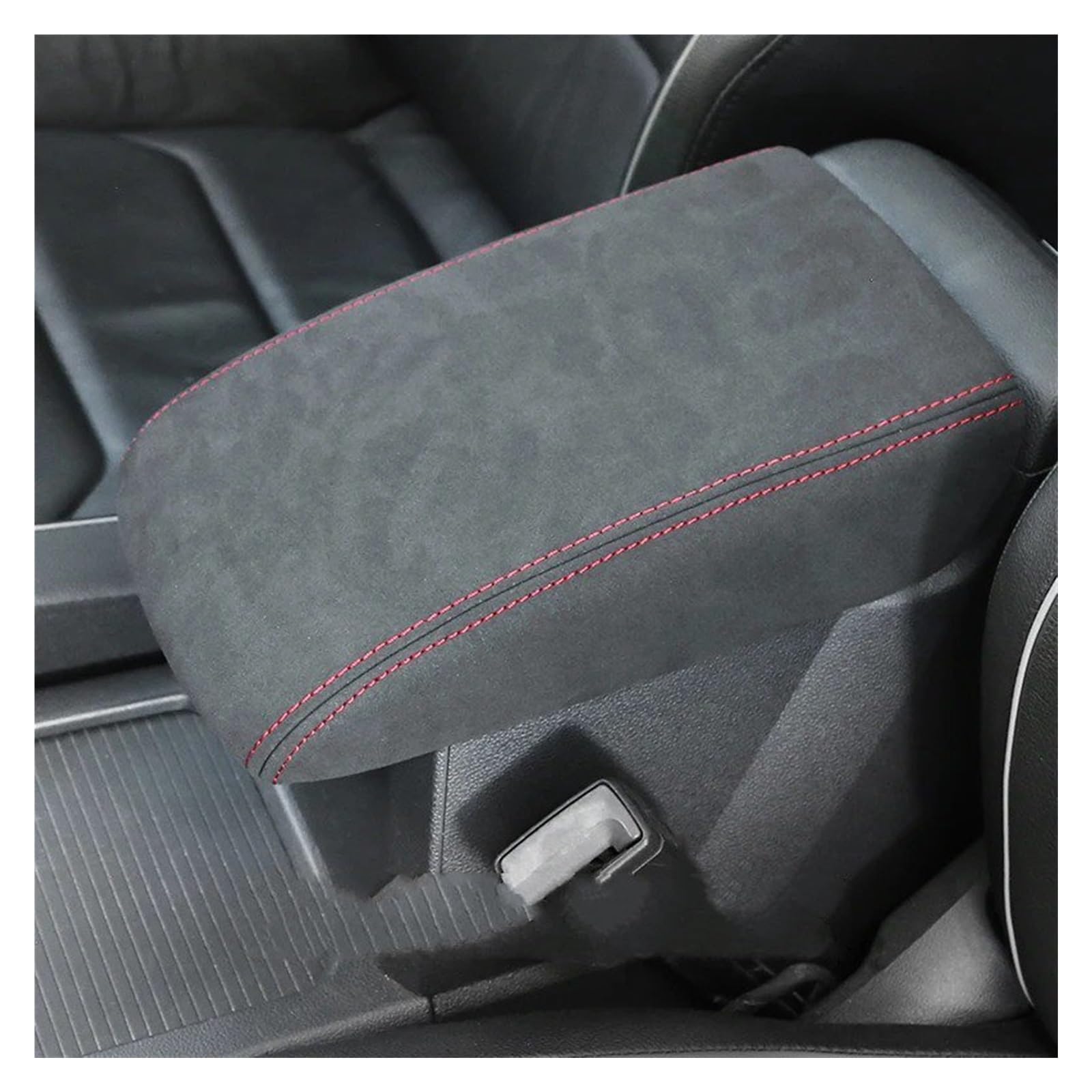 Für Toyota Für Camry Für XV70 2023 2022 2021 2020 2019 2018 Zentrale Steuerung Armlehne Box Schutzhülle Zubehör Leder Pad Auto Zentrale Abdeckung Trim Aufkleber(Suede red Thread) von PTLYE