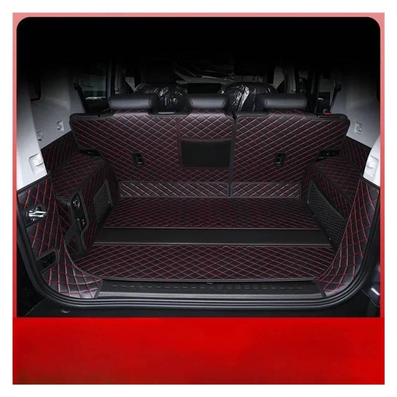 Kofferraummatten Auto Für Chery Für Jetour T2 2023 2024 Leder Stamm Matten Langlebige Cargo-Liner Boot Innen Abdeckung Auto Zubehör Kofferraum Schutzmatten(Full Set Black red) von PTLYE