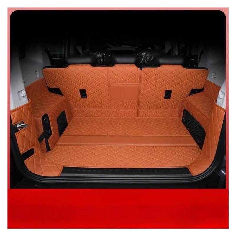 Kofferraummatten Auto Für Chery Für Jetour T2 2023 2024 Leder Stamm Matten Langlebige Cargo-Liner Boot Innen Abdeckung Auto Zubehör Kofferraum Schutzmatten(Full Set orange) von PTLYE