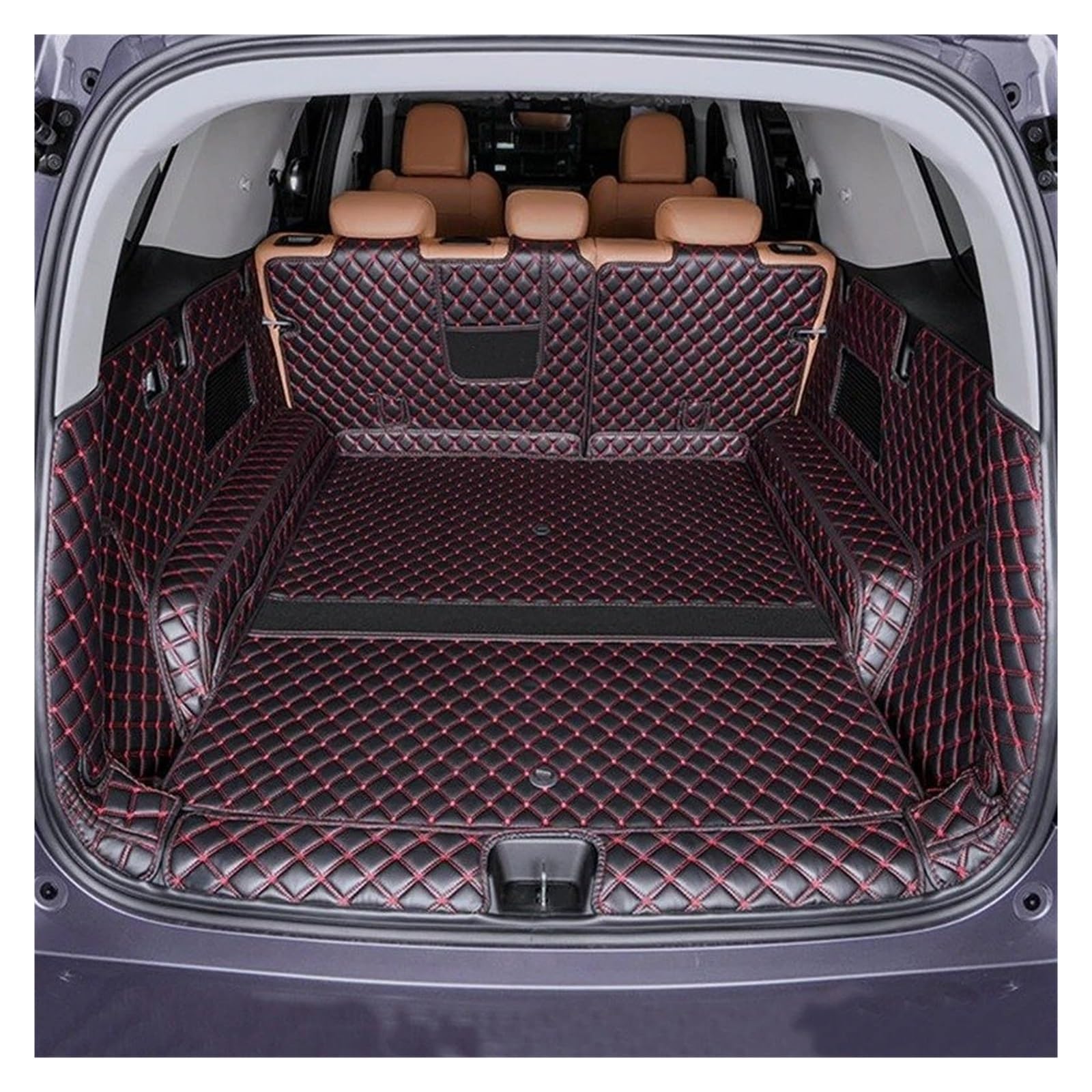 Kofferraummatten Auto Für Great Für Wall Für Haval H5 2024 Stamm Matte Auto Innen Zubehör Langlebig Teppich Für Zurück Speicher Trunk Cargo Matte Zubehör Kofferraum Schutzmatten(A Black Red) von PTLYE