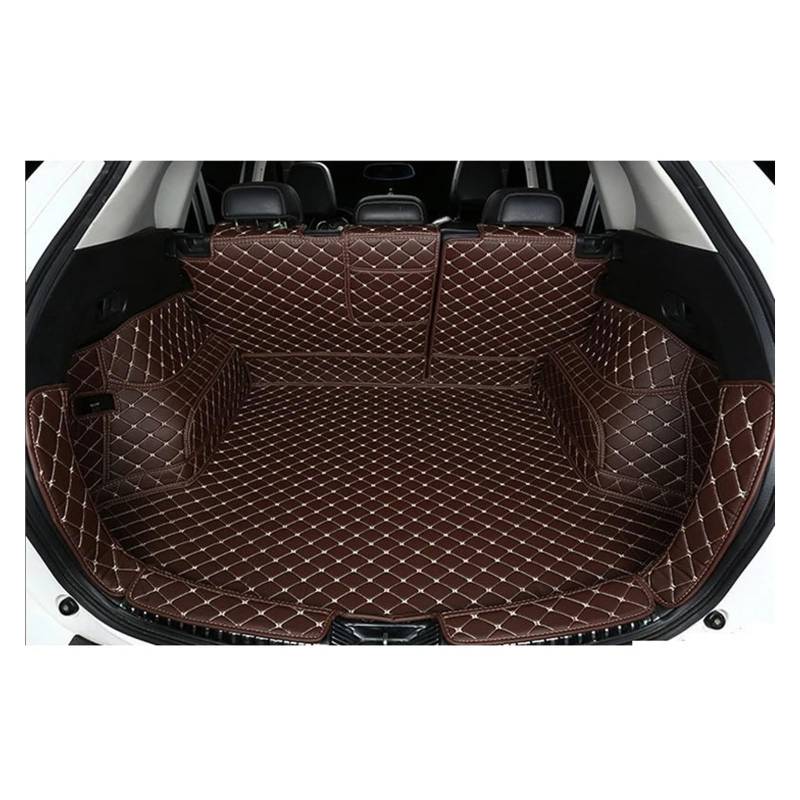 Kofferraummatten Auto Für Mazda Für CX-5 Für CX5 CX 5 KF 2017-2024 Leder Kofferraum Matte Liner Boden Fach Teppich Schlamm Pad Schutzfolie Kofferraum Schutzmatten(Brown Full Cover) von PTLYE