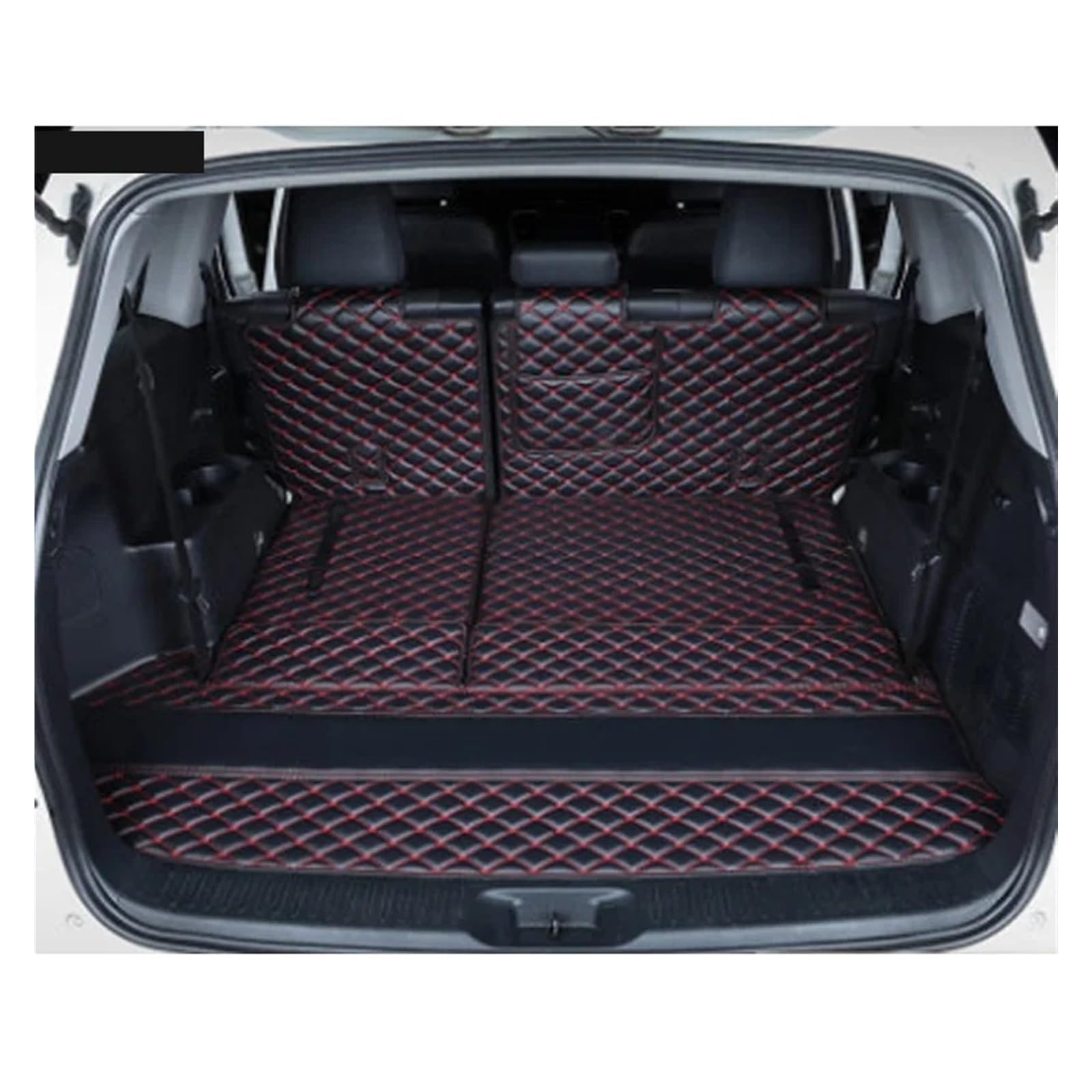 Kofferraummatten Auto Für Toyota Für Highlander 7 Sitze 2014-2019 wasserdichte Langlebige Boot Teppiche Fracht Leder Kofferraum Matte Cargo-Liner Kofferraum Schutzmatten(C-Black with red) von PTLYE