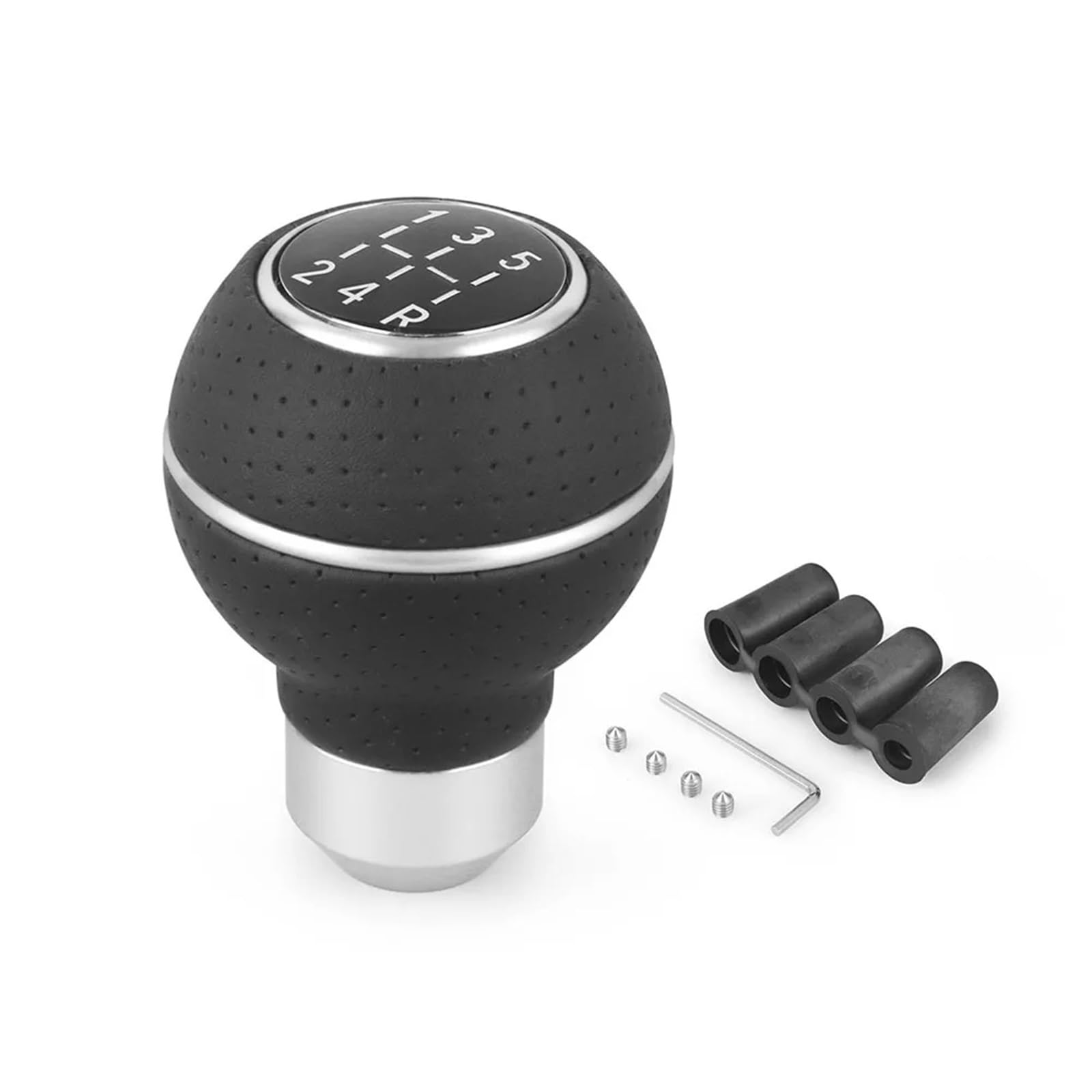 Schaltknauf Für M8 M10 M11 M12 Schalthebel Schalthebelknopf Schaltkopf Universal Leder & Aluminium Auto Schaltknauf 5 Gang Gear Shift Knob(Silver) von PTLYE